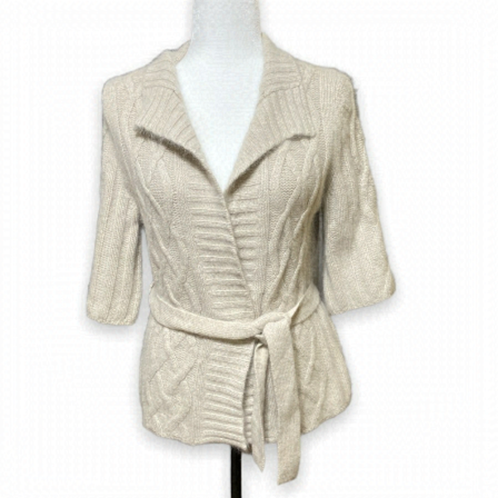 Nwt Jillian Jones Cable Knit Angora Lambs Wool Wrap Sweater Beige Women’s Size M